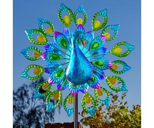 Solar Peacock Wind Spinner - colour change, LED, garden, lighting, double sided,