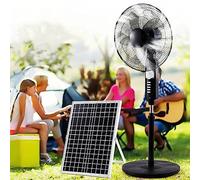 Solar Pedestal Fans High Velocity Pedestal Oscillating Fan, 3-Speed Heavy Duty Industrial Solar Panel Standing Fan, Metal Solar Powered Floor Fan for Commercial and Garage,Black