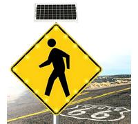 Solar Pedestrian Crossing Sign Flashing, Weatherproof Aluminum Street Traffic Warning for Urban Road and School Safety