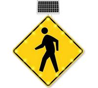 Solar Pedestrian Crossing Sign with Flashing LED, Aluminum IP65 Weatherproof Traffic Warning Sign for Park, School, Urban Community, Crosswalk Safety