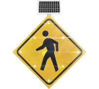 Solar Pedestrian Crossing Sign with LED Flashing Lights - Aluminum Weatherproof Crosswalk Signs with Accessories for Road Safety, Yellow(24 inch)