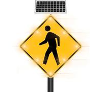 Solar Pedestrian LED Flashing Crossing Sign, 24" Aluminum Weatherproof Crosswalk Signs with Accessories, Engineering Grade Reflective Film, Yellow