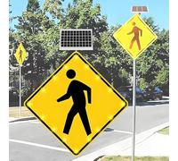 Solar Pedestrian LED Flashing Crossing Sign,Blinking Street Warning Sign,Aluminum Road Pedestrian Crossing Signs Traffic,Solar Powered, Engineering Grade Reflective Film 80 * 80cm(32in)