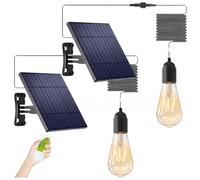 Solar Pendant Light 2 Pack Replacement DIY Bare Bulb for Shed, Chicken Coop | 4000mAh Battery Dusk to Dawn Auto ON/OFF 16.4FT Cable Detachable Design IP65 Waterproof Replacement DIY Solar Powered Lamp