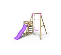 (Solar, Pink) Rebo Wooden Swing Set plus Deck & Slide