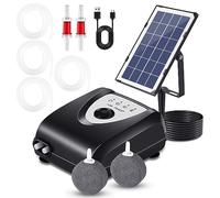 Solar Pond Aerator Pump, 3W Solar Pond Air Pump with 2 Air Bubble Stones, 0.9L/MIN, Overcharge Protection, Fish Tank Oxygenator for Garden Fish Tank Outdoor Pool, Black