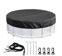 Solar Pool Cover | 8ft Round Paddling Pool Protector | 420D Oxford Cloth | Drawstring & Ground Spikes Included | Dustproof Swimming Pool Accessories