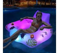 Solar Pool Float with Color-Changing Lights, Premium Inflatable Lounge Chair with 2 Cup Holders & Armrests, Adult Pool Raft for Night Swimming