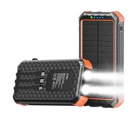 Solar Portable Charger Power Bank:46800mAh Phone Powered Battery Pack Built-in 3 Cables 15w Fast Charging 4 Output for All Mobile Devices,Dual Flashlights&Compass for Travel/Camping/Emergency (Orange)