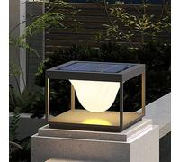 Solar Post Cap Light Modern Black Square LED Pillar Light Waterproof Garden Column Lamp Gate Porch Stone Pedestal Bollard Lighting Exterior Rainproof Fence Deck Caps Lantern For Yard Mailbox Pier Lamp