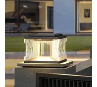 Solar Post Cap Light Outdoor Solar Powered LED Column Light Modern Aluminum Waterproof Pillar Lamp Square Landscape Pathway Lamp Gate Pedestal Bollard Lighting For Patio Post Garden Pier Mount Lantern