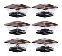Solar Post Cap Lights Brushed Copper Finish Outdoor LED Lighting Deck Fence Cap Light Two Light Modes Warm White/Bright White Suitable for 4x4 Wooden Posts (Copper 6pk)