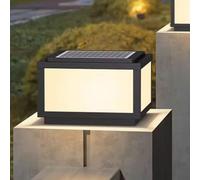 Solar Post Cap Lights Modern Black Solar Powered Deck Lights IP65 Waterproof Fence Post Cap Lights with Remote Control Outside Housing LED Landscape Lighting Gate Porch Lawn Stone Pill