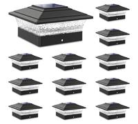 Solar Post Cap Lights Outdoor 12pack, Waterproof Fence Post Lights with 16 Ultra Bright LEDs Fit 4x4 Wood/Vinyl Posts, Black Deck Post Lights with Warm/Cool White for Garden Patio Porch Yard