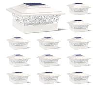 Solar Post Cap Lights Outdoor 12pack, Waterproof Solar Powered Deck Fence Post Lights Fit 4x4/5x5/6x6 Wood/Vinyl Posts, White Vinyl Fence Post Lights with Warm/Cool White for Garden Patio Porch Deck