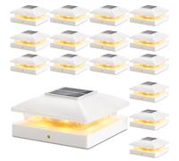Solar Post Cap Lights Outdoor 16pack, White Waterproof Solar Powered Deck Fence Post Lights Fit 4x4 Wood/Vinyl Posts, Bright Warm White Solar Cap Light Decorate Deck, Patio, Porch, Fence