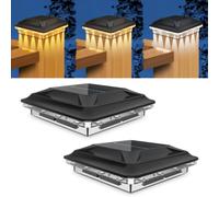 Solar Post Cap Lights Outdoor 2 Pack Upgraded 16LED Spot Lens Waterproof Post Light 3 Modes Warm & Cool & Neutral White Solar Lamp Fit for 4x4 3.5x3.5 inch Vinyl and Wooden Posts Garden Fence Deck