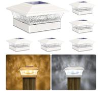 Solar Post Cap Lights Outdoor 6pack, Waterproof Fence Post Lights with 16 Ultra Bright LEDs Fit 4x4/5x5/6x6 Wood/Vinyl Posts, White Deck Post Lights with Warm/Cool White for Garden, Patio, Porch, Yard