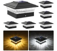 Solar Post Cap Lights Outdoor 6pack, Waterproof Fence Post Lights with 16 Ultra Bright LEDs Fit 4x4 Wood/Vinyl Posts, Black Deck Post Lights with Warm/Cool White for Garden, Patio, Porch, Yard