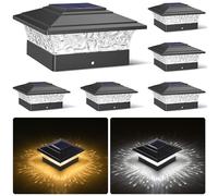 Solar Post Cap Lights Outdoor 6pack, Waterproof Solar Powered Deck Fence Post Lights Fit 4x4 Wood/Vinyl Posts, Black Deck Post Lights with Warm/Cool White for Garden, Patio, Porch, Fence