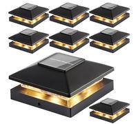 Solar Post Cap Lights Outdoor 8pack, Black Waterproof Solar Powered Deck Fence Post Lights Fit 4x4 Wood/Vinyl Posts, Bright Warm White Solar Post Lights Decorate Deck, Patio, Porch, Fence