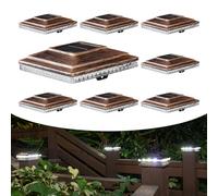 Solar Post Cap Lights,Outdoor Deck Fence Post Lights,Powerful Lithium Battery 20Lumens Two Light Modes Warm White/Bright White Suitable for 4x4 5x5 Wooden Posts,4x4 Viny Posts (Brushed Copper, 8pk)