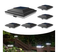 Solar Post Cap Lights,Outdoor Deck Fence Post Lights,Powerful Lithium Battery 20Lumens Two Light Modes Warm White/Bright White Suitable for 4x4 5x5 Wooden Posts,4x4 Viny Posts (Black, 6pk)