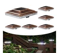 Solar Post Cap Lights,Outdoor Deck Fence Post Lights,Powerful Lithium Battery 20Lumens Two Light Modes Warm White/Bright White Suitable for 4x4 5x5 Wooden Posts,4x4 Viny Posts (Brushed Copper, 6pk)