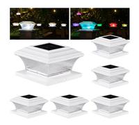 Solar Post Cap Lights Outdoor LED Lighting Deck Fence Cap Light 9 Light Modes Bright White/7 Color Fixed Modes/7 Color Cycling Mode Suitable for 4x4 5x5 Wooden Posts 4x4 5x5 Vinyl Posts