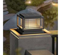 Solar Post Caps Light Outdoor Modern Post Light Black Column Cap Lamp Outside Housing Pillar Light Solar Powered LED Fence Deck Lantern Waterproof Landscape Lighting Fixture For Patio Post Yard