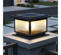 Solar Post Caps Lights For Outdoor Waterproof Cast Aluminium Post Lamp Modern Square Fence Deck Lantern With Pier Mount Base Pillar Lights Black Gate Column Lamps For Garden Yard Path Bollard Lighting