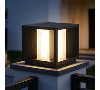 Solar Post Light For Outdoor Lighting Fixture Modern Black Square Pillar Light Solar Powered Gate Stone Column Lamp Waterproof LED Landscape Pedestal Bollard Lighting Fence Deck Lantern For Pier Yard