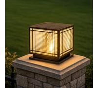 Solar Post Light For Outdoor Modern Black Solar Post Cap Light LED Fence Deck Pillar Lamp Warm Luxury Exterior Gate Stone Column Lighting With Waterproof Pedestal Bollard Lighting For Park Patio Pier