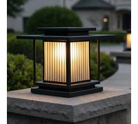 Solar Post Lights Modern Outdoor Lamp Post Lights Aluminum Rust-proof Glass Pillar Lamp Black Exterior Waterproof Column Lamp Solar Powered Pier Mount Pedestal Lantern For Mailbox Yard Path Lighting