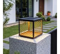 Solar Post Lights With Remote Outdoor Entry Gate Column Lights Waterproof Pillar Lamps Black Square LED Solar Pedestal Bollard Lighting Exterior Fence Deck Lanterns For Yard Mailbox Pier Mount Lamps