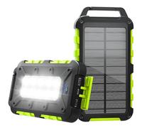 Solar Power Bank 10000 mAh PD 22.5 W Portable Solar Charger USB C Outdoor Waterproof External Battery with LED Light and 3 Outputs for Tablets Smartphones Outdoor Camping and More, Green