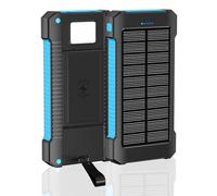 Solar Power Bank 20000mAh, Anti Fall Waterproof Wireless Portable Charger 5V 3A, Outdoor Solar USB C Powerbank with Compass and Flashlight For Smartphones Tablets and More. (Blue)