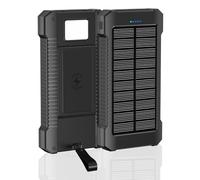 Solar Power Bank 20000mAh, Anti Fall Waterproof Wireless Portable Charger 5V 3A, Outdoor Solar USB C Powerbank with Compass and Flashlight For Smartphones Tablets and More. (Black)