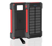 Solar Power Bank 20000mAh, Anti Fall Waterproof Wireless Portable Charger 5V 3A, Outdoor Solar USB C Powerbank with Compass and Flashlight For Smartphones Tablets and More. (Red)