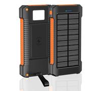 Solar Power Bank 20000mAh, Anti Fall Waterproof Wireless Portable Charger 5V 3A, Outdoor Solar USB C Powerbank with Compass and Flashlight For Smartphones Tablets and More. (Orange)