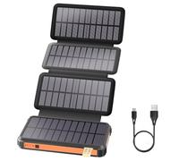 Solar Power Bank,22.5 W Fast Charging QC 3.0 Panel Solar Battery Pack with 3 Outputs,4 Foldable Panels Charges for Outdoor Camping Light Phone Tablet