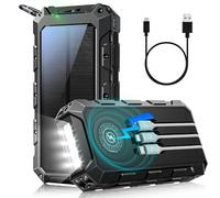 Solar Power Bank 26800 mAh, Portable Powerbank Battery Pack PD 22.5W USB-C Fast Charging Phone Charger, with 15W Wireless Charging, LED Display, Flashlight, for Samsung/iPhone/Tablet