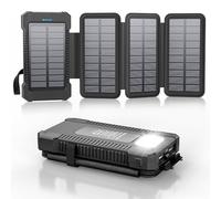 Solar Power Bank 26800 mAh with 4 Solar Panels, Power Bank USB-C 18W Quick Charge for Compatible Phones, IPX7 Waterproof Outdoor External Batteries with Flashlight Light/SOS/Strobe