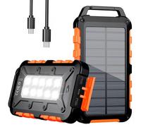 Solar Power Bank 26800mAh, PD15W USB C Portable Solar Charger Fast Charging External Battery Pack with 3 Outputs 2 Inputs and LED Light for Outdoor Phone Tablets and More