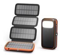Solar Power Bank 26800mAh - Portable Solar Charger with 4 Foldable Panels - PD QC 3.0 Fast Charging Battery Bank with USB C Output/Input - Outdoor Battery Pack with Flashlight for Camping