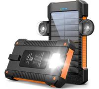 Solar Power Bank 26800mAh with Suction Cup Mount, IP67 Waterproof Solar Charger, 3 Modes Flashlight - Steady/SOS/Strobe Battery Pack Charger with 2 USB Charging Ports for Phones, Tablets (Orange)