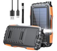 Solar Power Bank 32000mAh Portable Charger, USB C Fast Charging Battery Pack PD18W QC 3.0 with Flashlight, Waterproof Outdoor Power Bank, 3 Charging Ports for Phones and Laptops