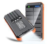 Solar Power Bank 33800mAh Built in 4 Cables, 22.5W USB C Fast Charging Portable Phone Charger, 6 Outputs & 4 Inputs with LED Camping Lights Battery Pack for Outdoor iPhone Samsung Tablet (Orange)