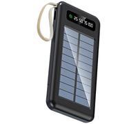 Solar Power Bank Charger 10000 Mah, Outdoor Large Capacity with Led Indicator Flashlight, White Multiple Device USB Ports, Built-in Cables, Fcc Ce Certified