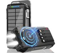 Solar Power Bank for Magsafe 26800 mAh, 30 W USB C Power Bank Quick Charging with 4 Integrated Cables, 15 W Wireless Charger, LED Light Indicators, Torch, External Mobile Phone Batteries for